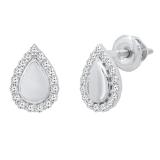 0.18 Carat (ctw) Round White Diamond Ladies Pear Shape Stud earrings 14K White Gold