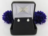 0.18 Carat (ctw) Round White Diamond Ladies Pear Shape Stud earrings 14K White Gold