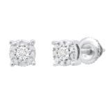 0.10 Carat (ctw) Round White Diamond Ladies Cluster Beaded Stud earrings 1/10 CT Sterling Silver