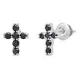 0.35 Carat (ctw) Round Black Diamond Ladies Cross Stud earrings 1/3 CT 10K White Gold