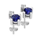 3 mm Round Blue Sapphire & White Diamond Ladies Ladies Stud Earrings 10K White Gold