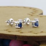 3 mm Round Blue Sapphire & White Diamond Ladies Ladies Stud Earrings 14K White Gold