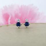 3 mm Round Blue Sapphire & White Diamond Ladies Ladies Stud Earrings Sterling Silver