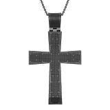 0.90 Carat (ctw) Round Black Diamond Mens Religious Cross Pendant, Black Plated Sterling Silver