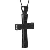0.90 Carat (ctw) Round Black Diamond Mens Religious Cross Pendant, Black Plated Sterling Silver