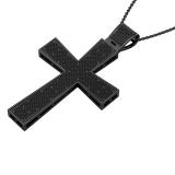 0.90 Carat (ctw) Round Black Diamond Mens Religious Cross Pendant, Black Plated Sterling Silver