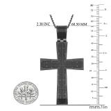 0.90 Carat (ctw) Round Black Diamond Mens Religious Cross Pendant, Black Plated Sterling Silver