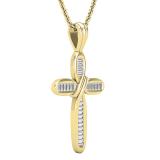 0.25 Carat (ctw) Baguette White Diamond Ladies Religious Cross Pendant 1/4 CT, 14K Yellow Gold