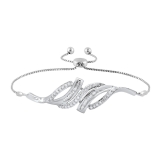 0.25 cttw Baguette & Round White Diamond Swirl Bolo Bracelet for Women in 925 Sterling Silver