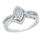 0.25 Carat (ctw) Round White Diamond Ladies Marquise Cluster Engagement Ring 1/4 CT Sterling Silver
