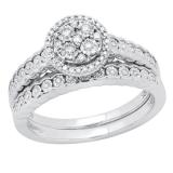 0.25 Carat (ctw) Round White Diamond Ladies Cluster Style Wedding Ring Sets 1/4 CT Sterling Silver