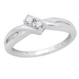 0.06 Carat (ctw) Round White Diamond Ladies Bypass Two Stone Engagement Ring 925 Sterling Silver