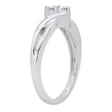 0.06 Carat (ctw) Round White Diamond Ladies Bypass Two Stone Engagement Ring 925 Sterling Silver