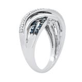 0.25 Carat (ctw) Round Blue & White Diamond Ladies Twisted Right Hand Ring 1/4 CT Sterling Silver