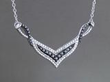 Round Black & White Diamond Accent Ladies Pendant Necklace, Sterling Silver