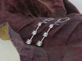 0.20 Carat (ctw) Round White Diamond Ladies Linear 3 Stone Dangle Earrings 1/5 CT Sterling Silver