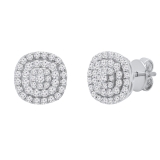 0.95 Carat (ctw) Round White Diamond Ladies Double Halo Cluster Stud Earrings 1 CT Sterling Silver