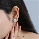 0.95 Carat (ctw) Round White Diamond Ladies Double Halo Cluster Stud Earrings 1 CT Sterling Silver
