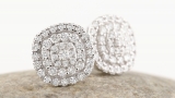 0.95 Carat (ctw) Round White Diamond Ladies Double Halo Cluster Stud Earrings 1 CT Sterling Silver