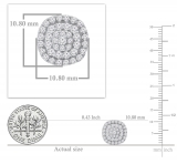 0.95 Carat (ctw) Round White Diamond Ladies Double Halo Cluster Stud Earrings 1 CT Sterling Silver