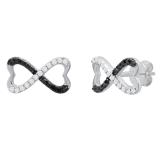 0.20 Carat (ctw) Round Black & White Diamond Ladies Infinity Stud Earrings 1/5 CT Sterling Silver