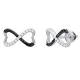 0.20 Carat (ctw) Round Black & White Diamond Ladies Infinity Stud Earrings 1/5 CT Sterling Silver