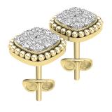 0.30 Carat (ctw) Round Diamond Ladies Beaded Frame Cluster Stud Earrings 1/3 CT 10K Yellow Gold