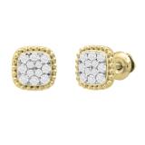 0.30 Carat (ctw) Round Diamond Ladies Beaded Frame Cluster Stud Earrings 1/3 CT 14K Yellow Gold