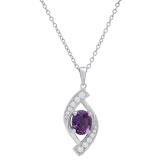 8X6 MM Oval Amethyst & Round Diamond Ladies Flame Pendant (Gold Chain Included), 10K White Gold