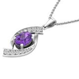 8X6 MM Oval Amethyst & Round Diamond Ladies Flame Pendant (Gold Chain Included), 10K White Gold