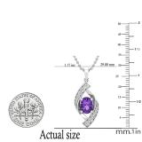 8X6 MM Oval Amethyst & Round Diamond Ladies Flame Pendant (Gold Chain Included), 10K White Gold