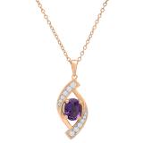 8X6 MM Oval Amethyst & Round Diamond Ladies Flame Pendant (Gold Chain Included), 18K Rose Gold