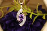 8X6 MM Oval Amethyst & Round Diamond Ladies Flame Pendant (Gold Chain Included), 18K Rose Gold