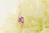 8X6 MM Oval Amethyst & Round Diamond Ladies Flame Pendant (Gold Chain Included), 18K Rose Gold