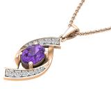 8X6 MM Oval Amethyst & Round Diamond Ladies Flame Pendant (Gold Chain Included), 18K Rose Gold