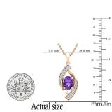 8X6 MM Oval Amethyst & Round Diamond Ladies Flame Pendant (Gold Chain Included), 18K Rose Gold