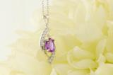 8X6 MM Oval Amethyst & Round Diamond Ladies Flame Pendant (Silver Chain Included), Sterling Silver