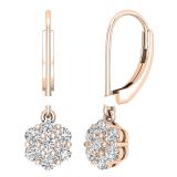 0.95 Carat (ctw) Round White Diamond Ladies Cluster Dangle Earrings 1 CT 18K Rose Gold