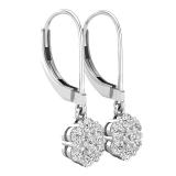 0.95 Carat (ctw) Round White Diamond Ladies Cluster Dangle Earrings 1 CT Sterling Silver
