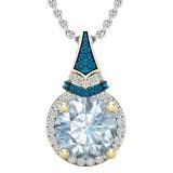 9 MM Round Blue Topaz, Round Blue & White Diamond Ladies Halo Pendant, 18K Yellow Gold