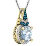 9 MM Round Blue Topaz, Round Blue & White Diamond Ladies Halo Pendant, 18K Yellow Gold