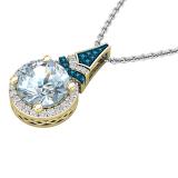 9 MM Round Blue Topaz, Round Blue & White Diamond Ladies Halo Pendant, 18K Yellow Gold