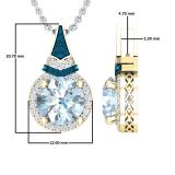 9 MM Round Blue Topaz, Round Blue & White Diamond Ladies Halo Pendant, 18K Yellow Gold