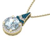 9 MM Round Blue Topaz, Round Blue & White Diamond Ladies Halo Pendant, 10K Yellow Gold