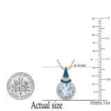 9 MM Round Blue Topaz, Round Blue & White Diamond Ladies Halo Pendant, 10K Yellow Gold