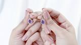 8X6 MM Pear Amethyst & Round White Diamond Ladies Teardrop Earrings 18K Yellow Gold