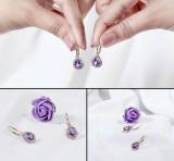 8X6 MM Pear Amethyst & Round White Diamond Ladies Teardrop Earrings 18K Yellow Gold