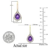 8X6 MM Pear Amethyst & Round White Diamond Ladies Teardrop Earrings 18K Yellow Gold