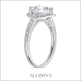 925 Sterling Silver Halo Teardrop Ring, 1.75 ctw Pear & Round Cubic Zirconia