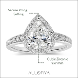 925 Sterling Silver Halo Teardrop Ring, 1.75 ctw Pear & Round Cubic Zirconia
